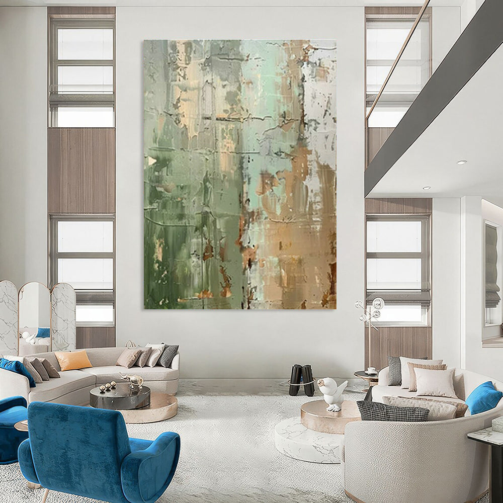 Green - Brown Textured Abstract Art for Rustic Home Library & Eco - Friendly Art Gallery DLZ1741