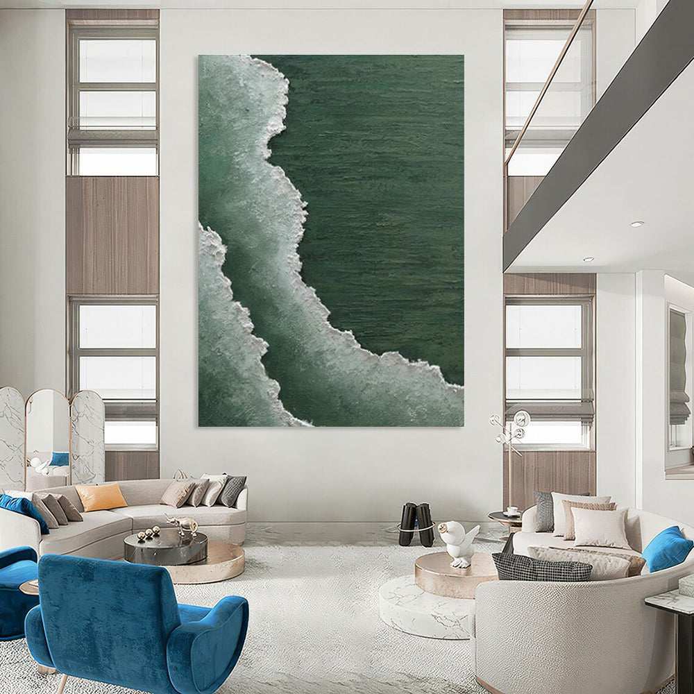 Green and White Wave Art for Coastal Home & Nature - Inspired Spa DLZ2201
