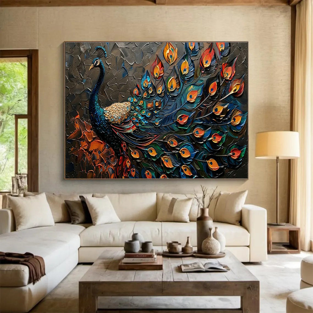 3D Peacock Palette Knife Art for High - End Asian - Inspired Spa Lobbies DLZ3191