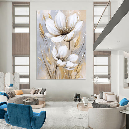 White and Gold Flowers Luxurious Floral Art for High - End Hotel Lobby & Glamorous Home Bedroom STSC1476