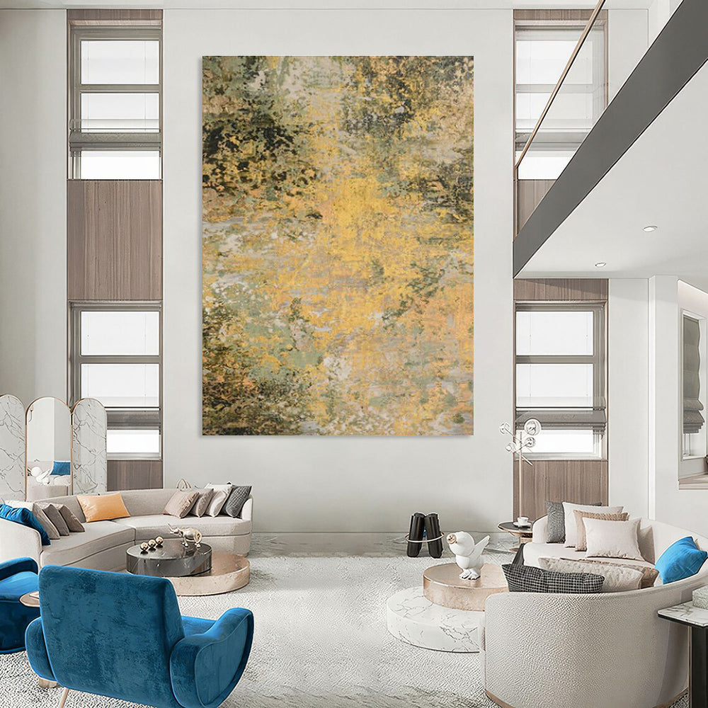 Yellow - Green Textured Art for Rustic Farmhouse Living Rooms DLZ0075