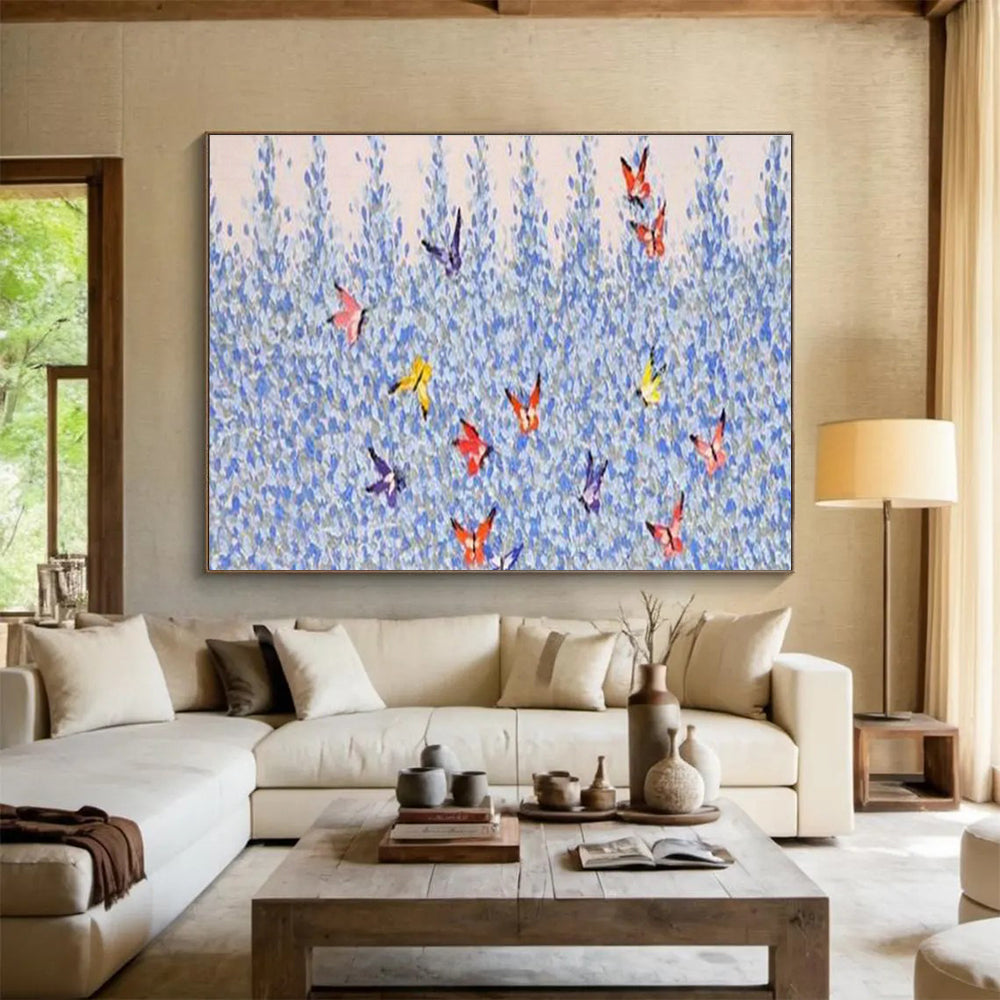 Colorful Butterflies & Blue Flowers Art for Cozy Garden - Themed Café DLZ3043