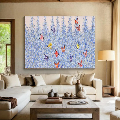 Colorful Butterflies & Blue Flowers Art for Cozy Garden - Themed Café DLZ3043