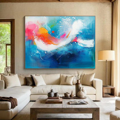 Blue Abstract Waves Art for Coastal Home Office & Relaxing Spa SC308