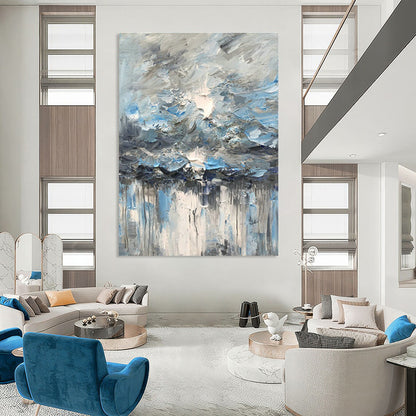 Blue - Gray Abstract Painting for Lake House Living Room & Waterfront Wellness Center DLZ1298