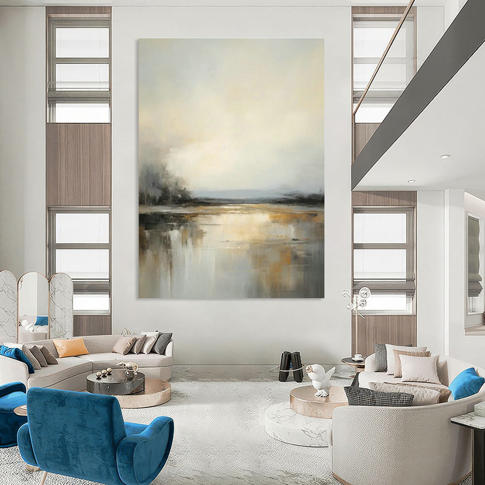 Misty Lake Landscape Art for Tranquil Bedroom & Lakeside Villa Lounge DLZ0830