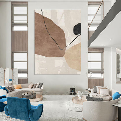 Beige and Black Abstract Forms Art for Minimalist Bedroom & Contemporary Art Lounge DLZ2219