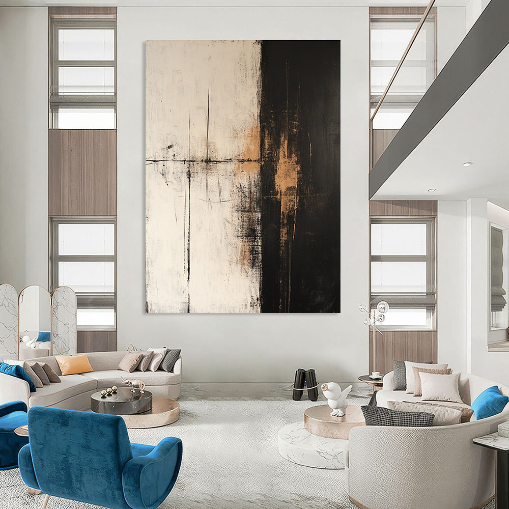 Black and White Abstract Divide for Modern Office & Minimalist Home STSC600