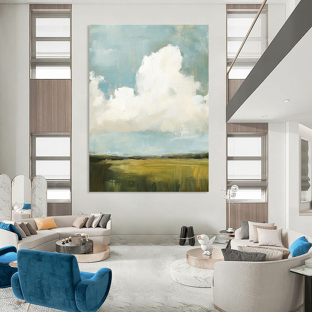 Big Clouds Over Green Field for Minimalist Bedroom & Countryside Retreat STSC873