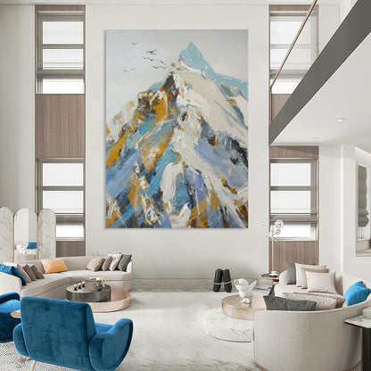 Color - Ink Snow Mountain & Birds Art for Alpine Lodge & Nature - Lover’s Study DLZ0962