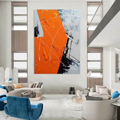 Orange - Grey Line Abstract Art for Living Room & Office DLZ0504