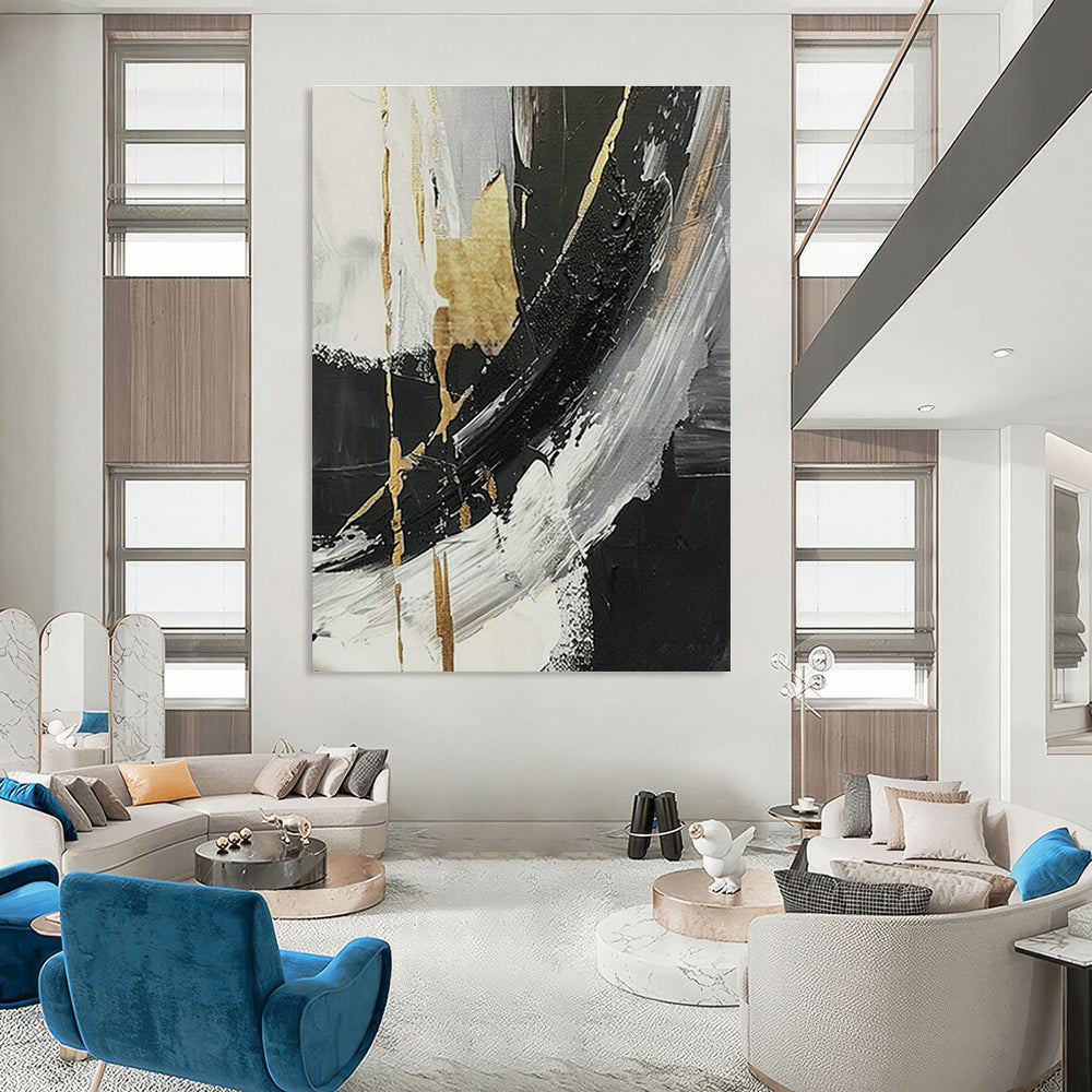 Black - Gold Abstract Art for High - End Restaurant Bar Areas DLZ0122