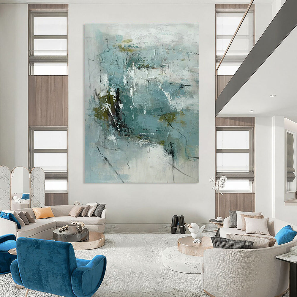 Teal - Grey Abstract Art for Living Room & Guest Bedroom DLZ0558