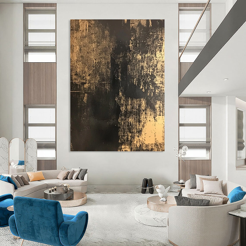 Black and Gold Textured Abstract for Luxury Bedroom & Art Gallery Corridor STSC855