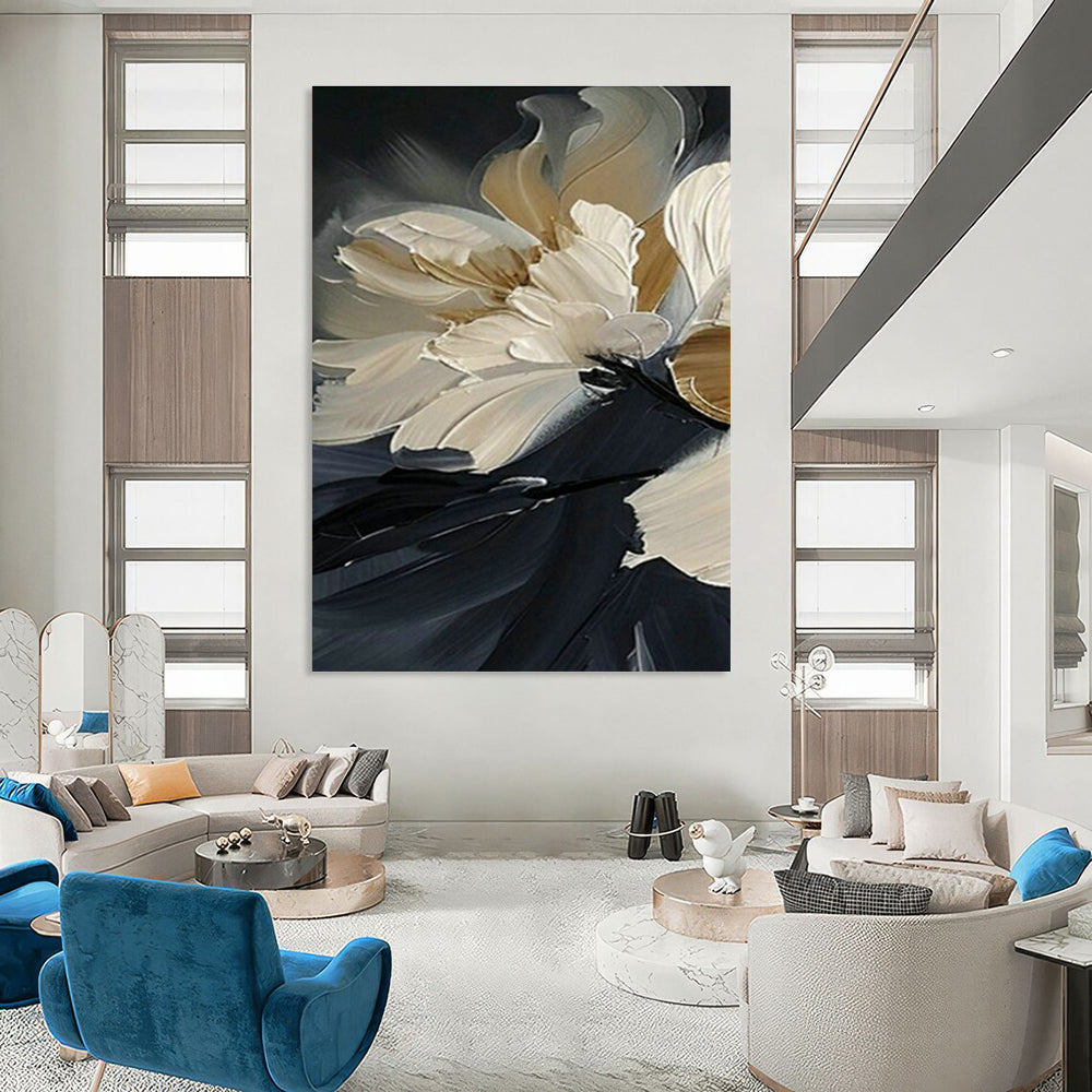 Textured Floral Oil Painting for Elegant Bedroom & Boutique Hotel Suite DLZ1994