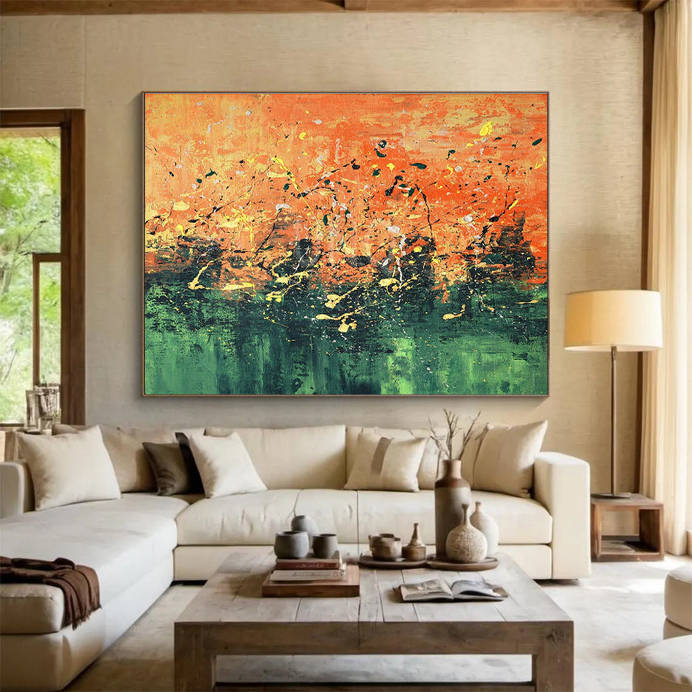 Orange - Green Splatter Abstract Art for Artistic Studio DLZ2729
