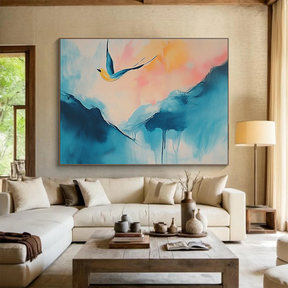 Dreamy Bird & Mountain Art for Bohemian Bedroom & Yoga Studio SC554