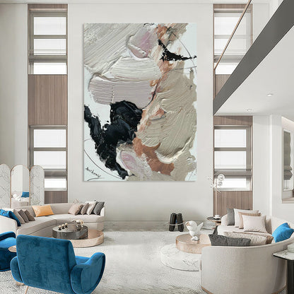 Beige, Black & Pink Abstract Art for Bohemian Bedroom & Chic Café DLZ0823