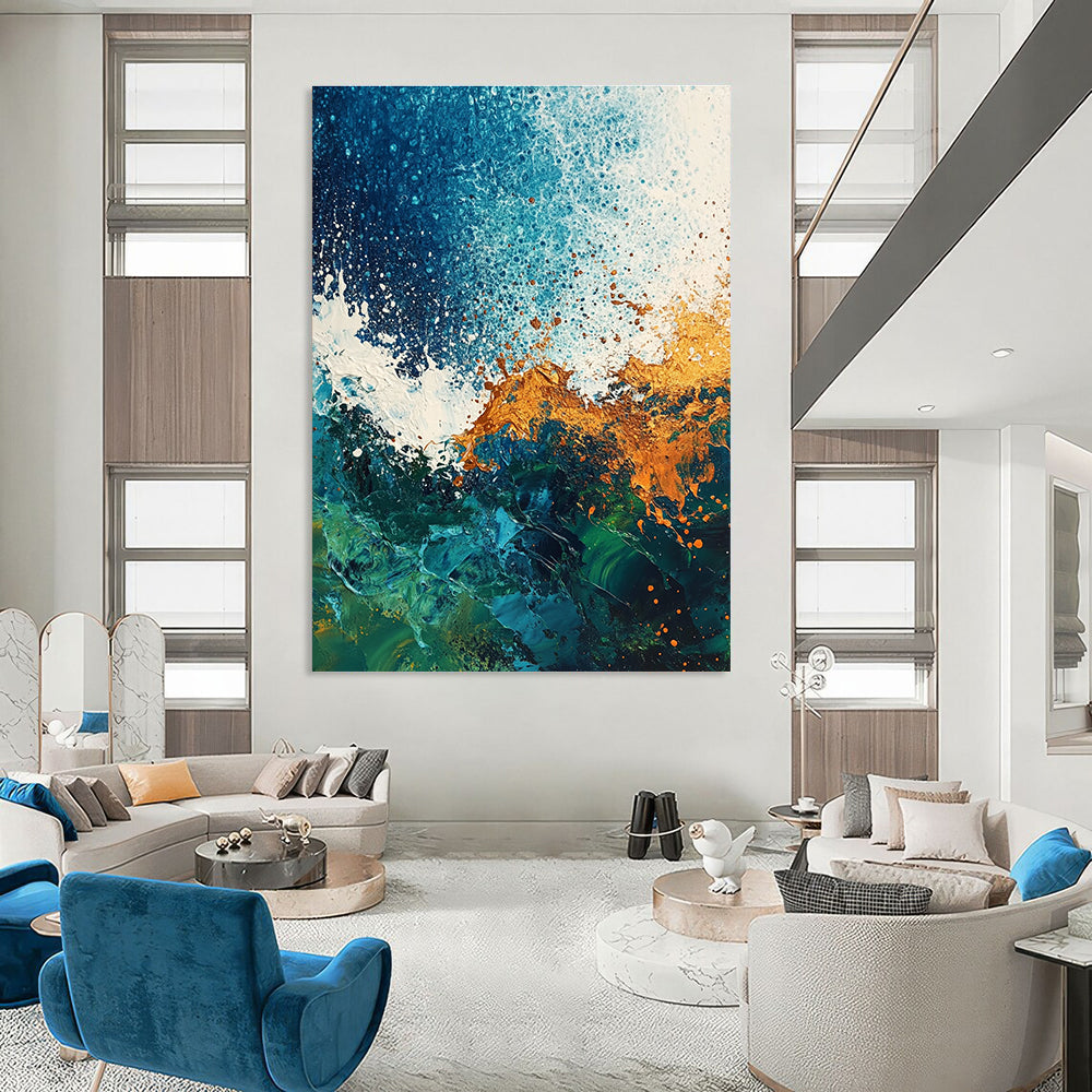 Blue and Gold Ocean Abstract for Luxury Beach House & Upscale Spa STSC324