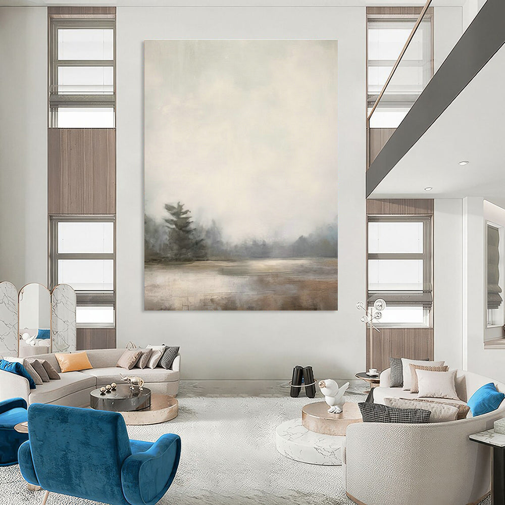 Misty Lake Landscape Art for Rustic Cabin & Meditation Retreat DLZ0721