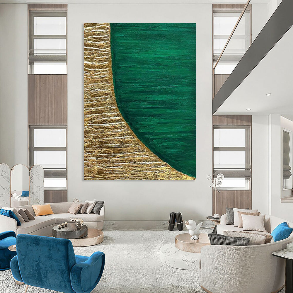 Gold - Green Semi - Circle Abstract Art for Luxury Hotel Room & Fine Dining Restaurant DLZ1226