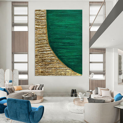 Gold - Green Semi - Circle Abstract Art for Luxury Hotel Room & Fine Dining Restaurant DLZ1226