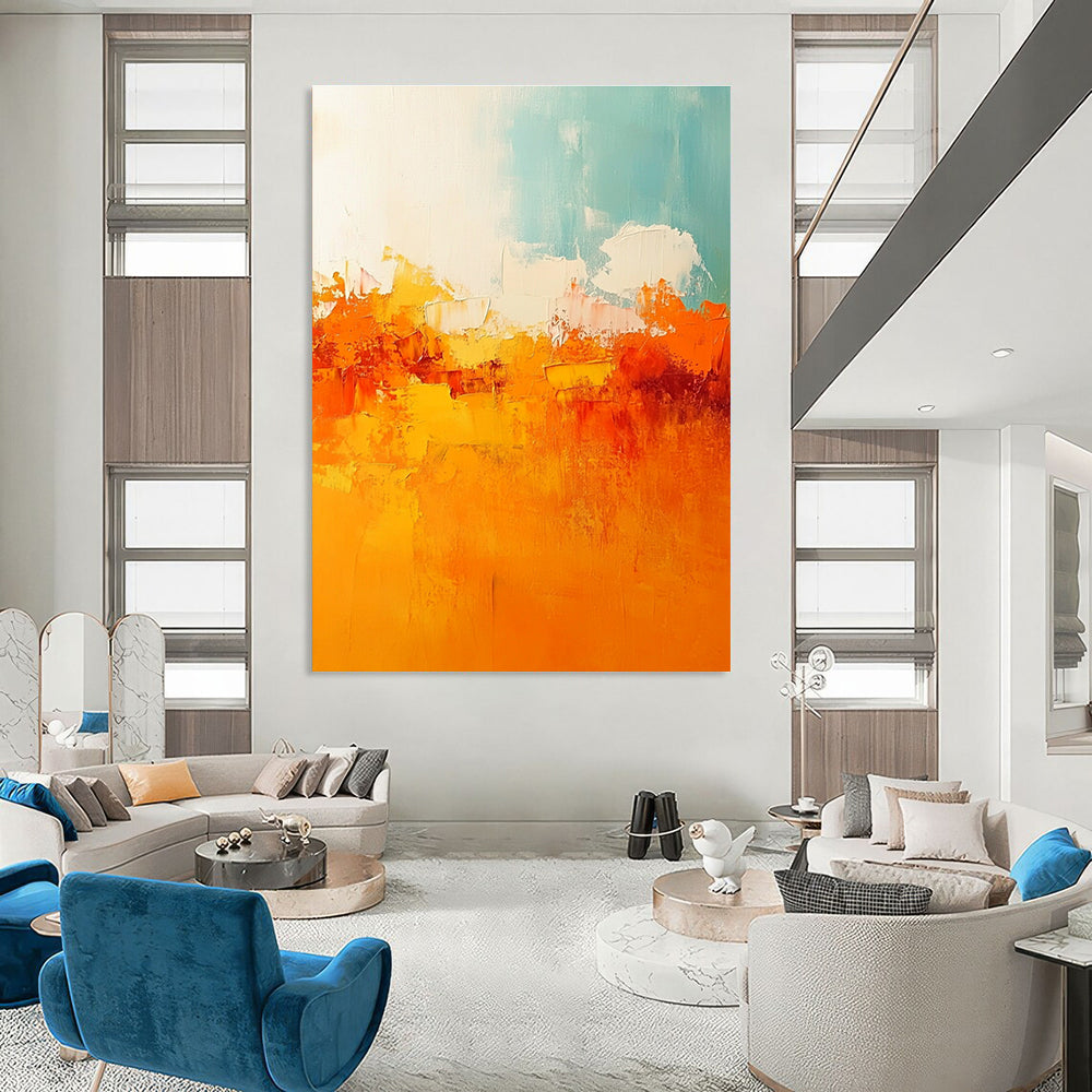 Bold Orange & Teal Abstract Horizon Art for Fashion Showroom & Energetic Gym STSC119
