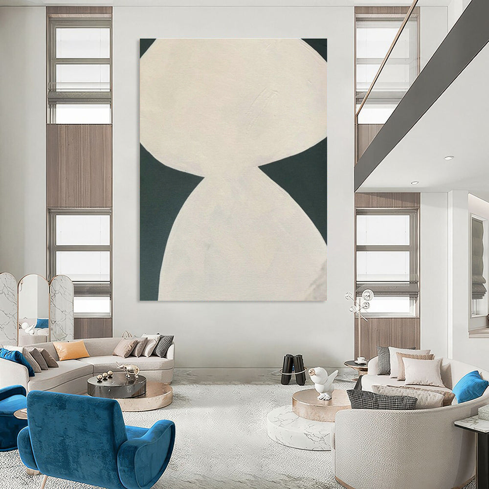 White Double - Shape Abstract Art for Minimalist Gallery & Home Study DLZ1088