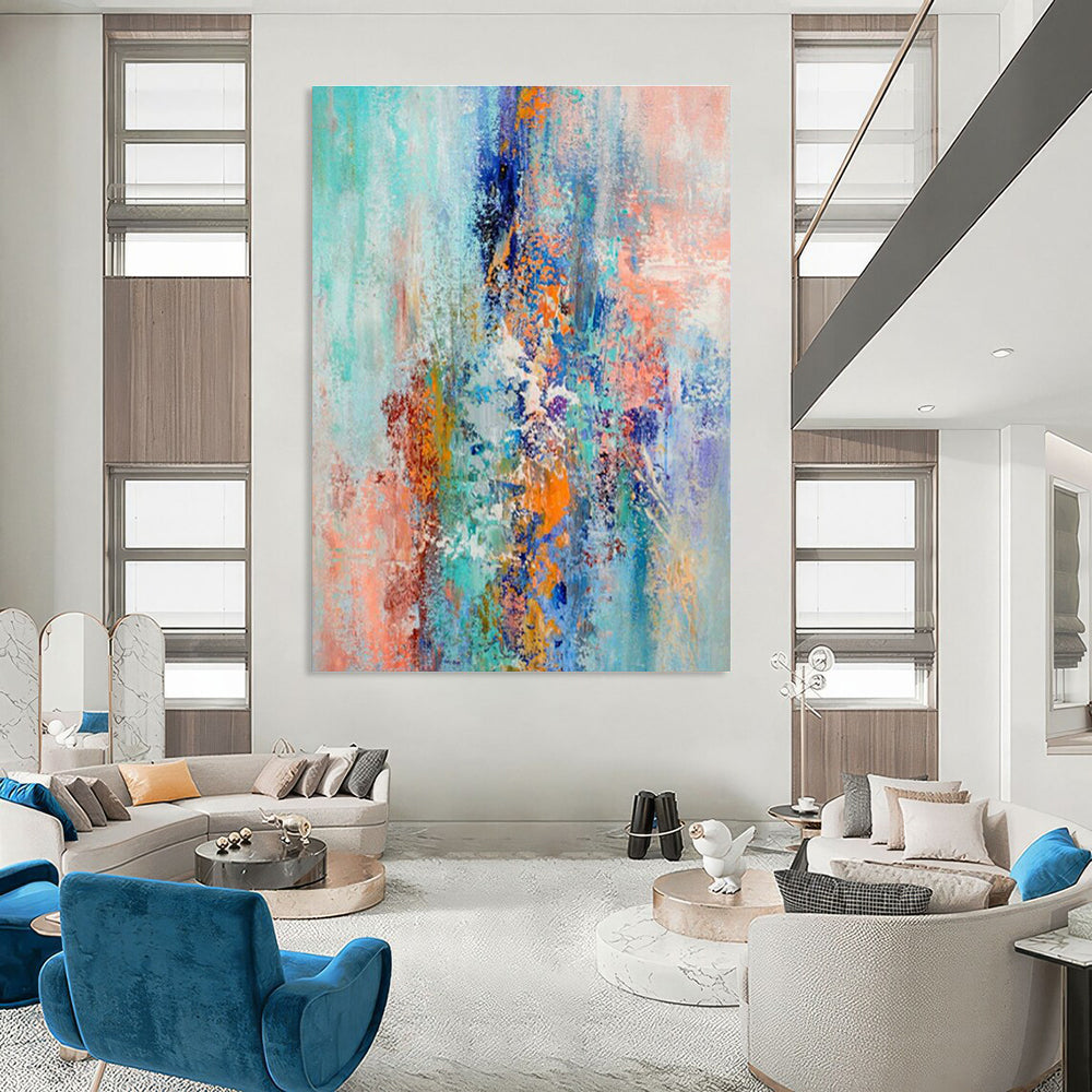 Blue - Orange Abstract Art for Modern Beach House Bedroom Walls DLZ0012
