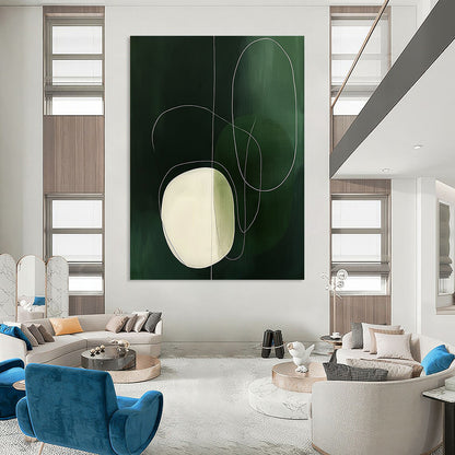 Green - White Line Abstract Art for Minimalist Living Room & Yoga Studio STSC131