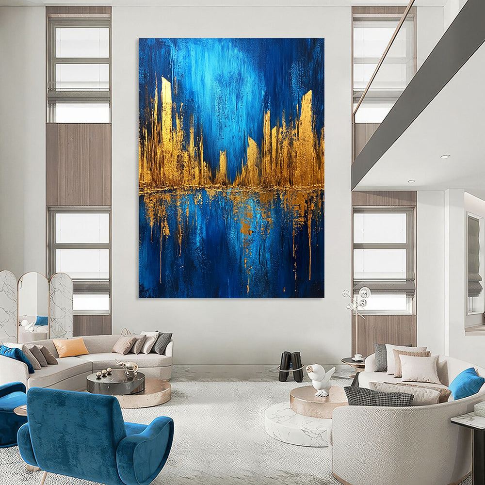 Blue and Gold Cityscape for Modern Living Room & Travel - Lover’s Lounge STSC578