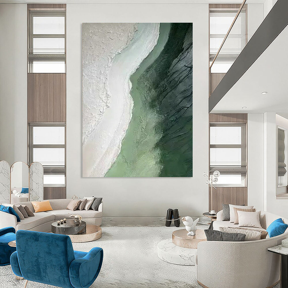Green - White Abstract Landscape Art for Eco - Friendly Hotel & Art - Loving Retreat DLZ1835