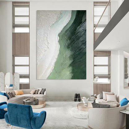 Green - White Abstract Landscape Art for Eco - Friendly Hotel & Art - Loving Retreat DLZ1835