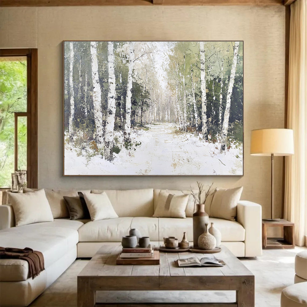 Birch Forest in Snow Art for Winter - Themed Lodge & Nature Lover’s Study SC466