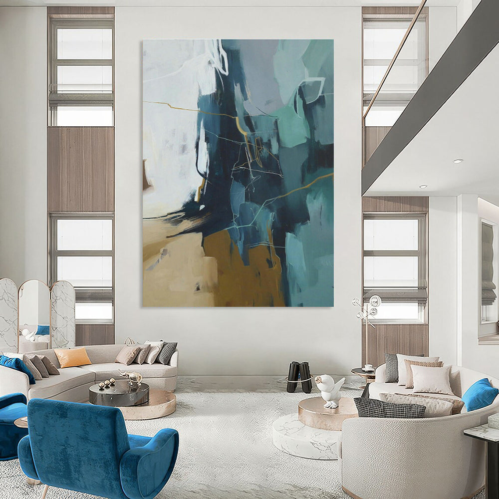 Blue & Gold Abstract Line Art for Nautical Restaurant & Creative Studio DLZ1023