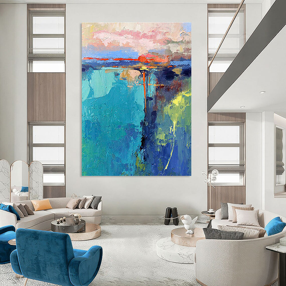 Pink - Blue Coastal Abstract Art for Beachfront Restaurant & Yacht Club DLZ1037