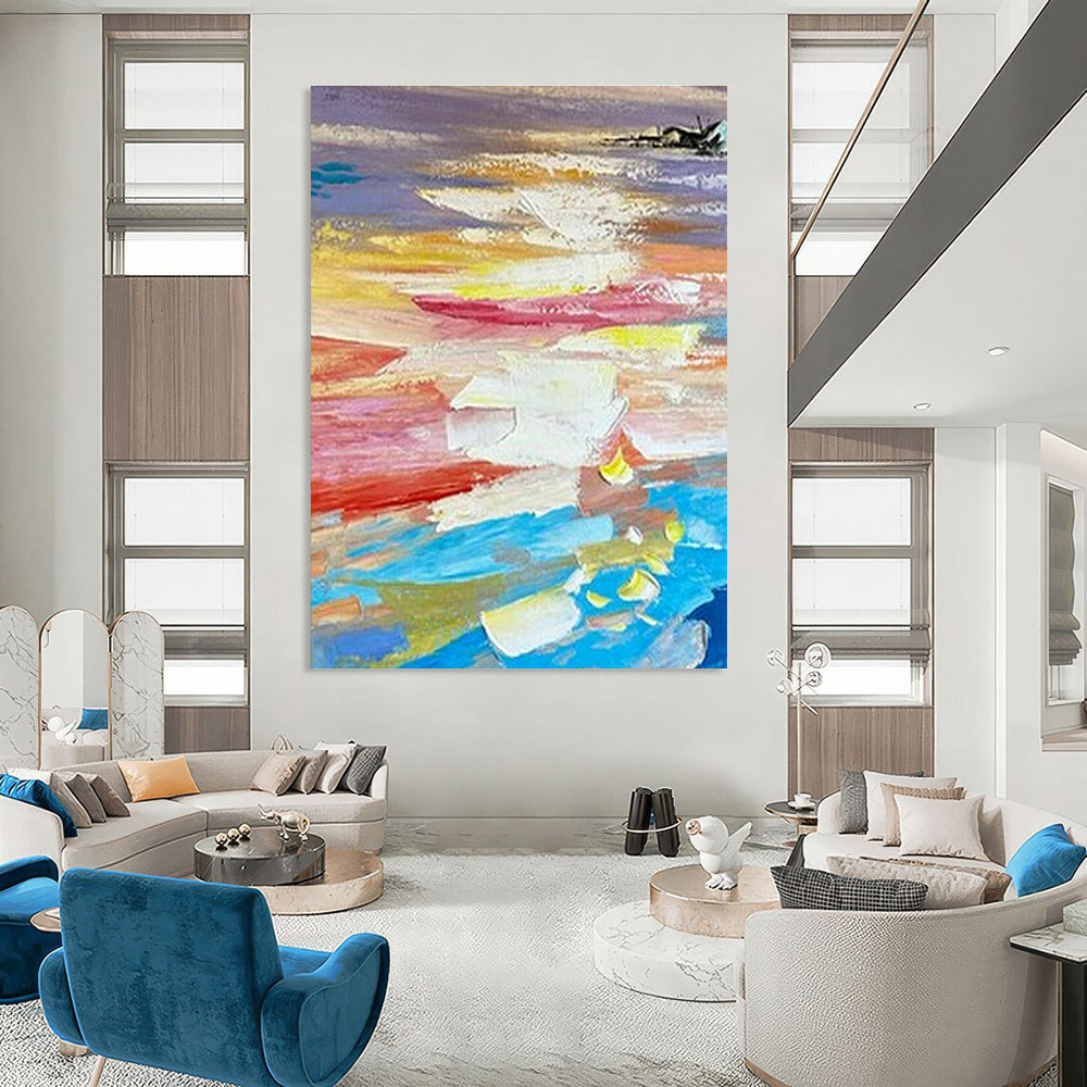 Vivid Seaside Abstract Painting for Beachfront Resort Lounge & Nautical - Themed Home Office DLZ1601