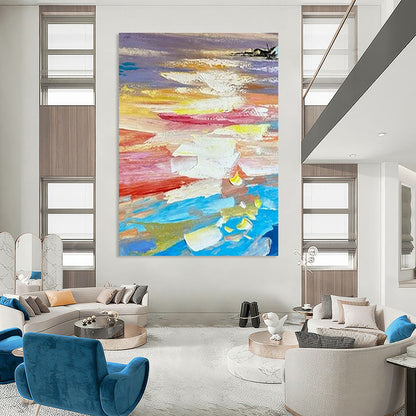 Vivid Seaside Abstract Painting for Beachfront Resort Lounge & Nautical - Themed Home Office DLZ1601