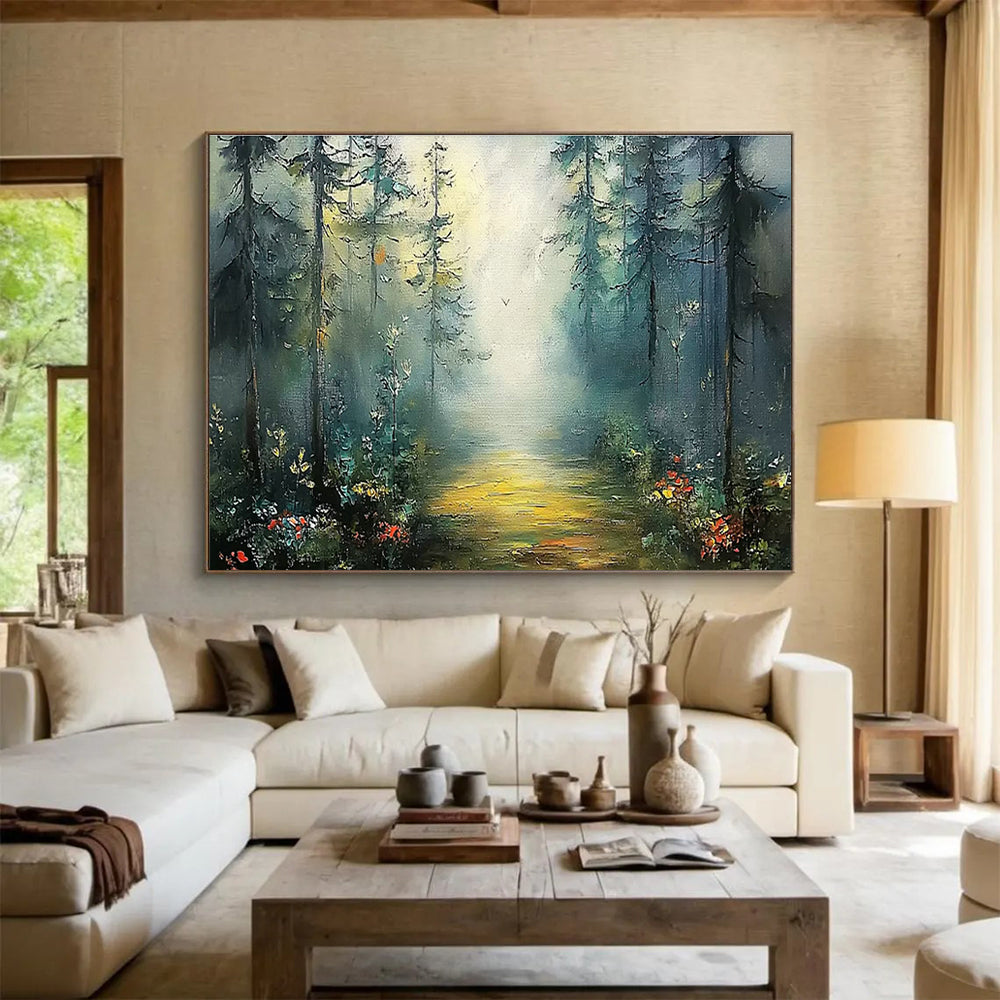Forest Pathway Oil Painting for Rustic Lodge Common Area Decor DLZ3255