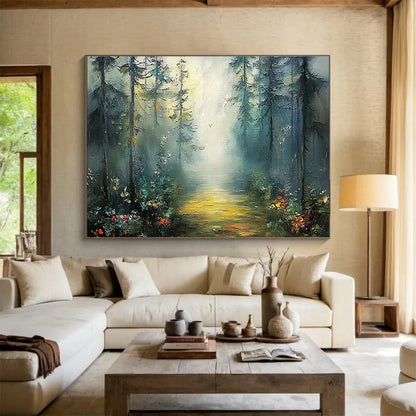 Forest Pathway Oil Painting for Rustic Lodge Common Area Decor DLZ3255