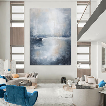Serene Gray Sea Boat Art for Balcony & Coastal Home STSC044