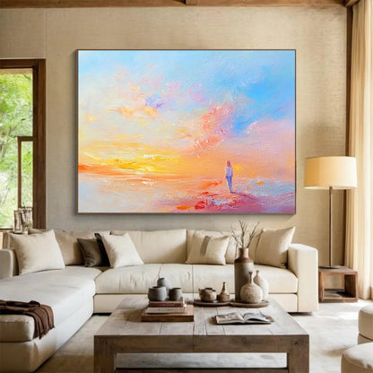 Solitary Figure at Sunset Art for Coastal Home Bedroom & Romantic Restaurant SC281