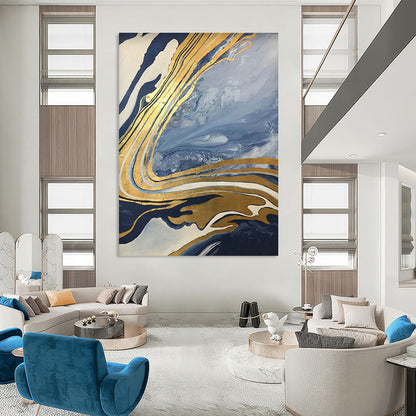 Blue - Gold Marble Abstract for High - End Jewelry Store & Luxury Penthouse Lounge DLZ0887