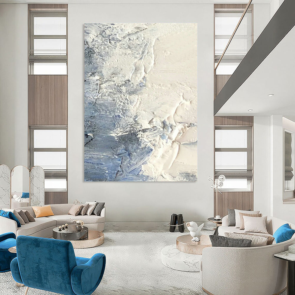 White - Blue Impasto Abstract Art for Beach House & Coastal Yoga Studio DLZ1272