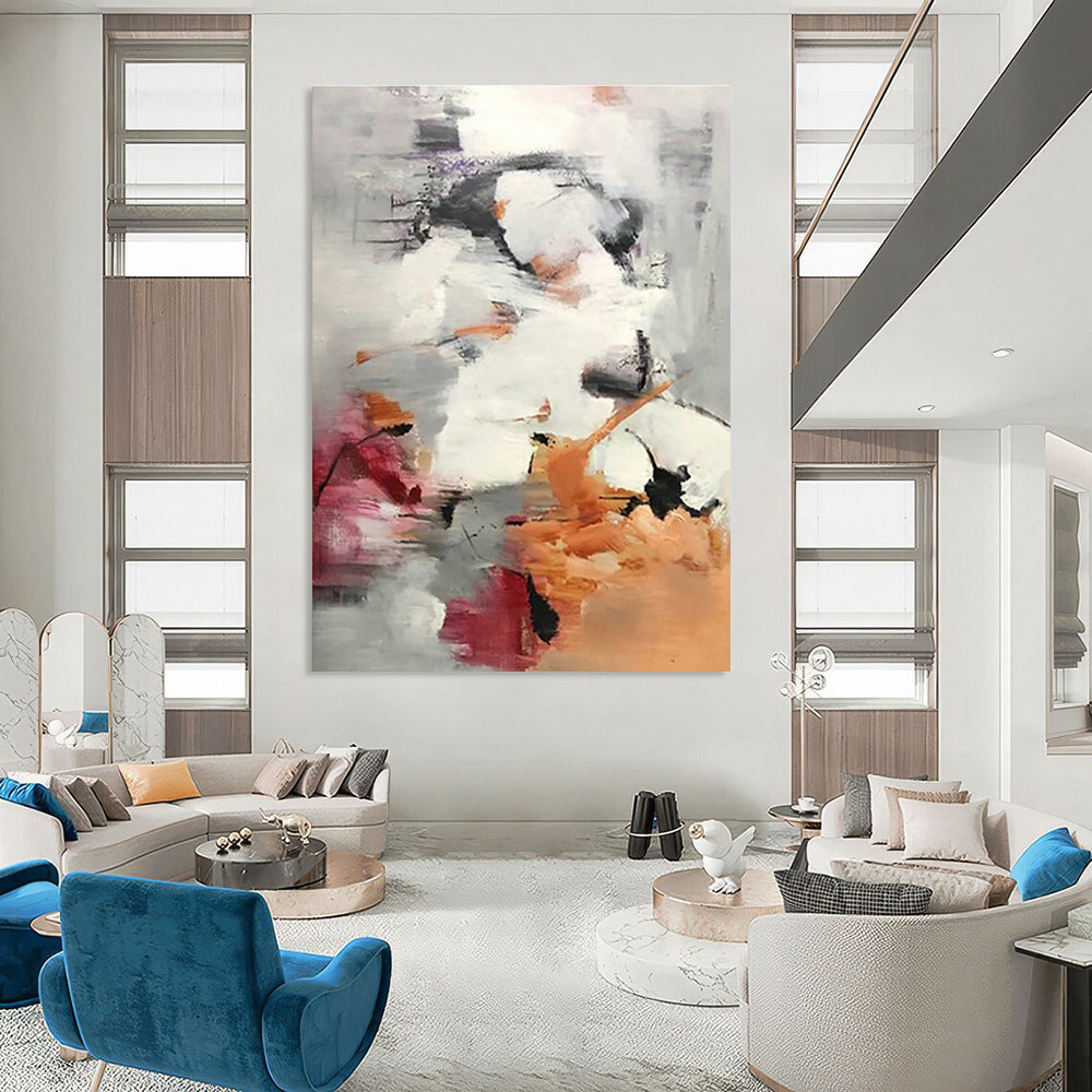 Grey - Pink - Orange Abstract Art for Living Room & Bedroom DLZ0478