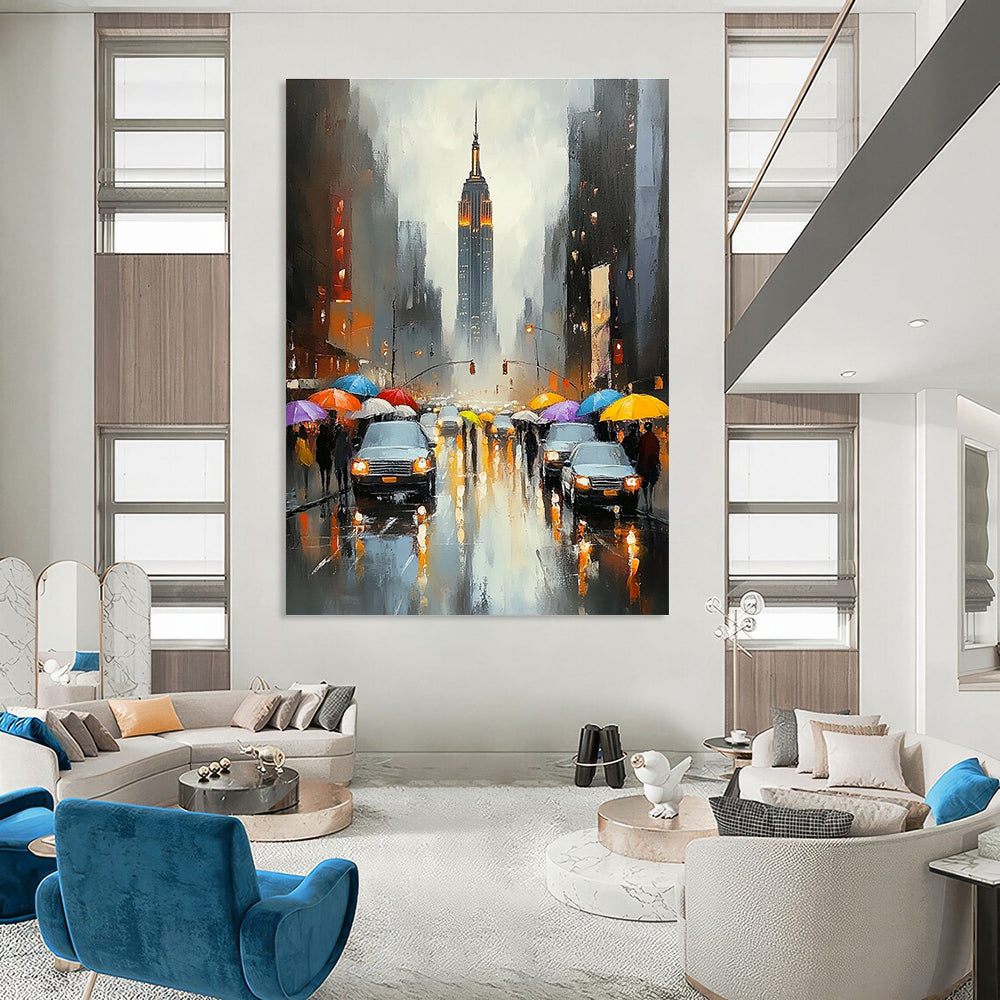 Rainy City Street Scene Art for Urban - Inspired Café & Travel Lover’s Home Office STSC1362