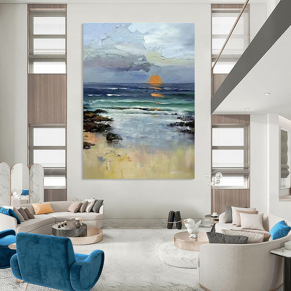 Coastal Sunset Realism Art for Family Beach House & Seafood Restaurant DLZ0923