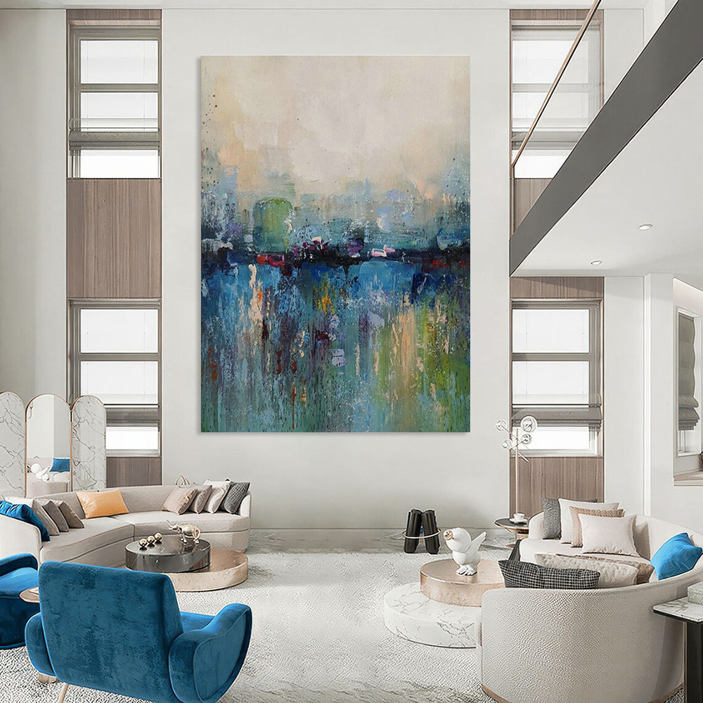 Colorful River - Scape Abstract Art for City Café & Art - Loving Home Dining Room DLZ2024