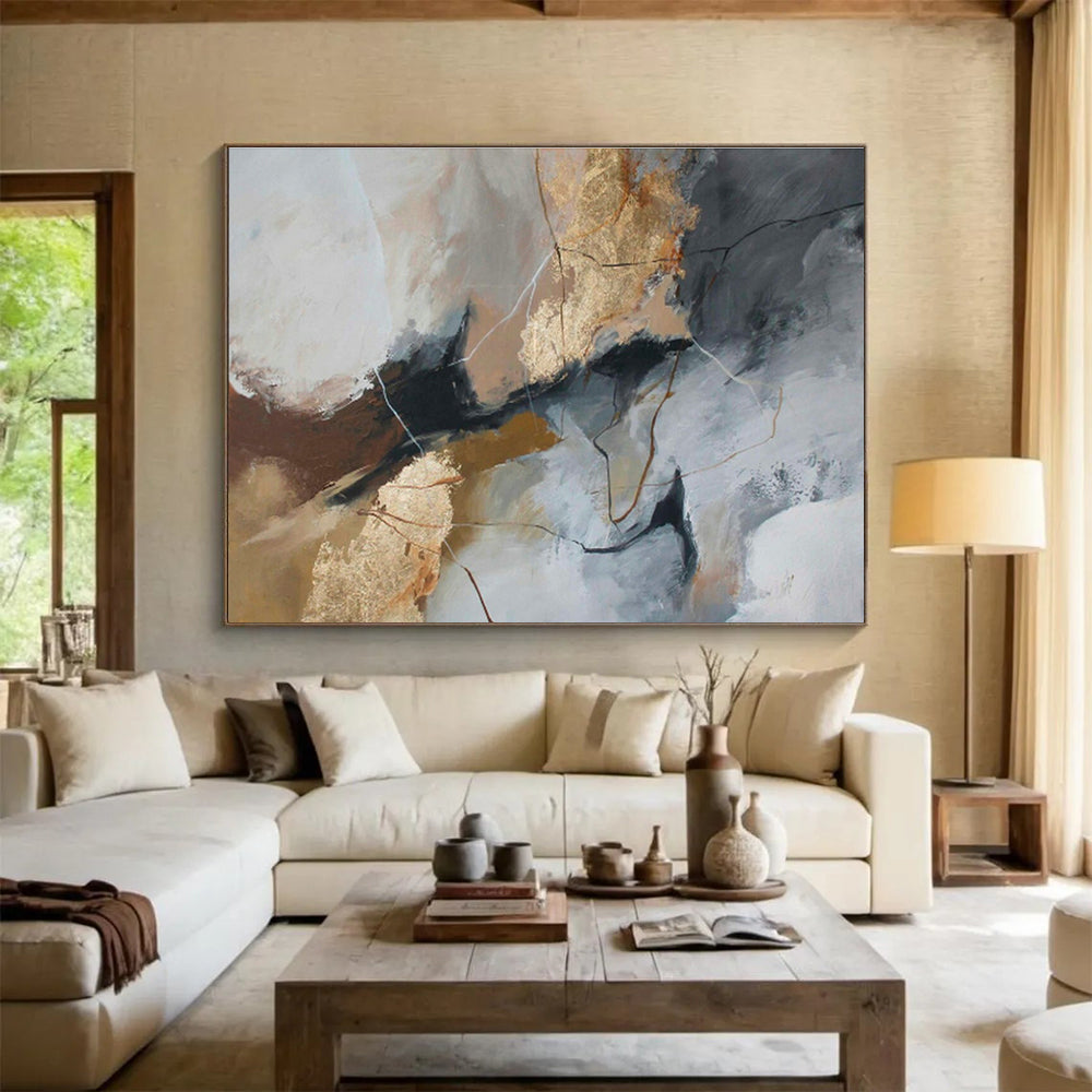 Gray - Gold Abstract Art for Contemporary Art Gallery Spaces DLZ2516