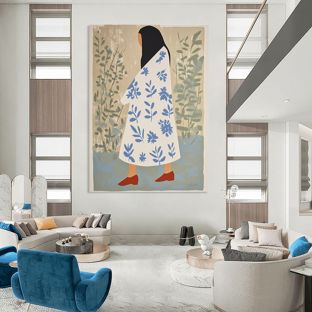 Woman in Floral Dress for Bohemian Living Room & Garden - Inspired Café STSC1260